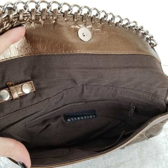 Metallic Brown Gold Wristlet Clutch With Chain Detail By Attention 《315》P - Picture 4 of 9